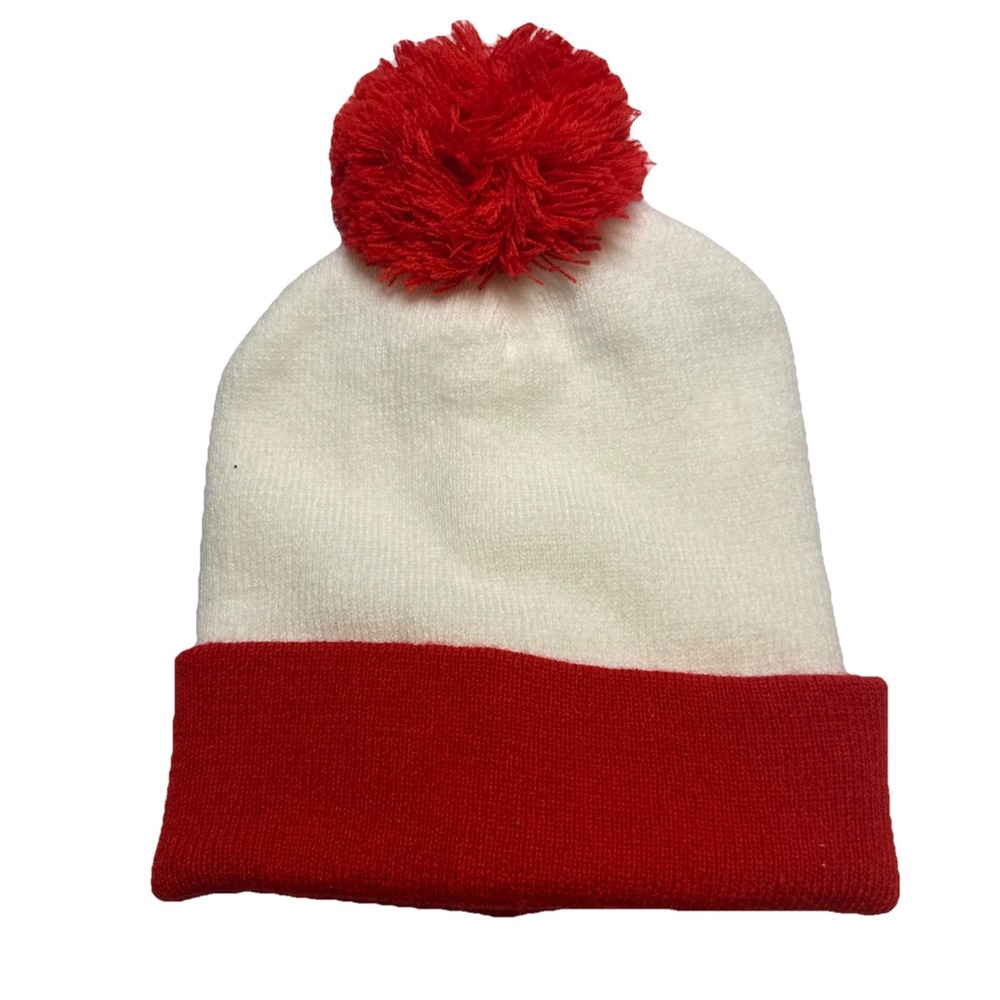 Wheres Waldo Red White Pom Pom Beanie Knit Hat Mad Engine TGT5496 One Size